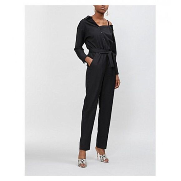New Maje Women Pesto Woven Jumpsuit Black Sz 38 - Picture 1 of 9
